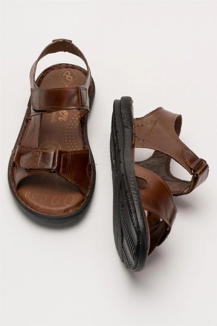 Erkek İçi Dışı Hakiki Deri Ortopetik Yazlık Esnek Ve Çok Hafif Günlük Ayakkabı Sandalet Taba Taba