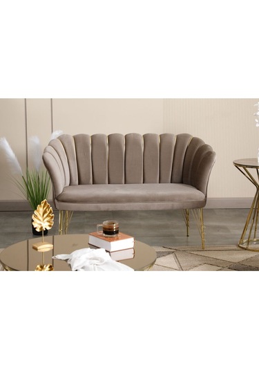 Vizon Kumaş Gold Metal Ayak Çay Seti Koltuk Takımı Ofis Koltuk Takımı Vizon