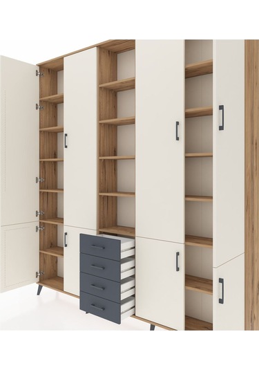 Arges Dolap 17 Raflı 4 Çekmeceli 8 Kapaklı 220x30x243 Çam-aytaşı/antrasit Aytası/antrasıt