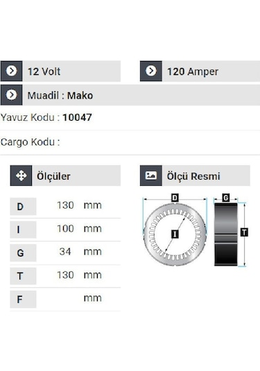 Nursan 120612 Statör 12v 120a Mako Tip Ym Opel Dizel-palio-land Rover Magneti Marelli