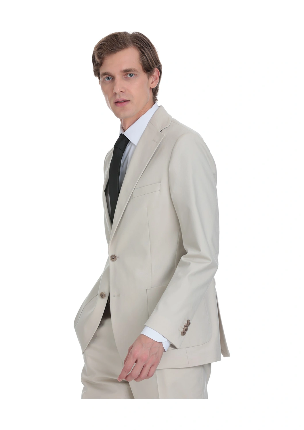 Bej Comfort Fit Mono Yaka Klasik Takım Elbise Bej