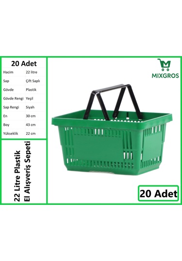 Plastik Market Alışveriş El Sepeti 22 Litre Yeşil 20 Adet Yeşil