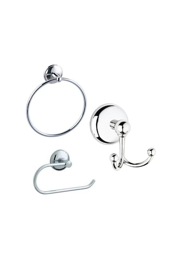 Vidalı Üçlü Banyo Aksesuar Seti - Yuvarlak Havluluk - Banyo Askısı - Tuvalet Kağıtlık Çok Renkli