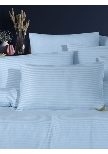 Lastikli Çarşaflı Tek Kişilik Nevresim Takımı Saten Mavi Mavi