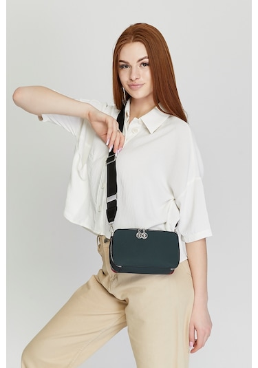 Morpelikan Yeşil Kabartma İki Bölmeli Kadın Omuz Çantası Yeşil