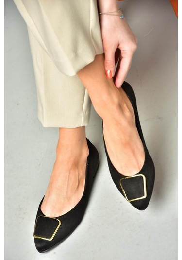 Fox Shoes P726776302 Siyah Süet Kadın Babet Siyah