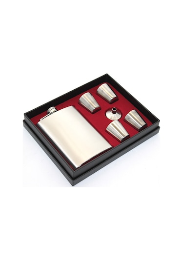 Paslanmaz Çelik 4 Shot Bardaklı Matara Seti Çelik Renk Çok Renkli