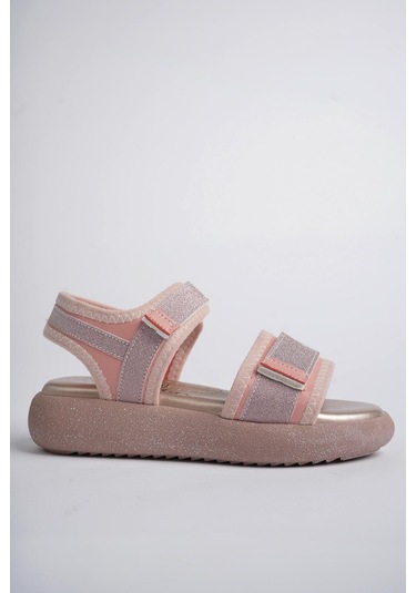 Muggo Cruz Garantili Günlük Ortopedik Hafif Taban Simli Ve Cırtlı Kız Çocuk Sandalet Pudra
