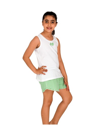 The Don Aile Beyaz-Yeşil Kareli Kız Çocuk Şort Takımı (9-14 Yaş)