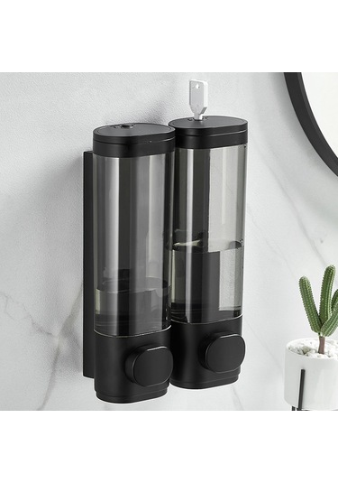 Lemestar Duvar Tipi Siyah 2'li 300ml/600ml Sabit Kilitli El Sabunu Dağıtıcı - Transparan Kase, Drip Önleyici, Duş Jeli Şampuan Uyumlu, Montaj Aksesuarları İçerir Diğer