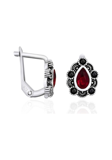 Gümüş Kök Yakut Taşlı Markazit Küpe Kadın 925 Ayar St088