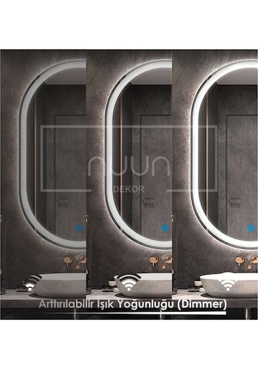 Nuun Dekor 80x50 Dokunmatik Beyaz Ledli Oval Ayna Dimmer Beyaz