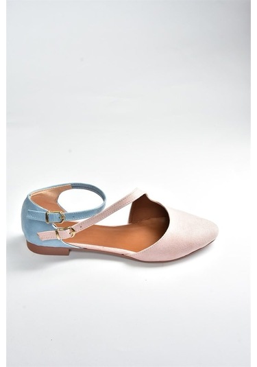 Fox Shoes Pudra/mavi Süet Kadın Babet D726016902 Pudra - Mavi