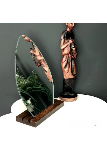 Tekir Store Damla Model Ahşap Standlı Çerçevesiz İki Açılı Makyaj Aynası