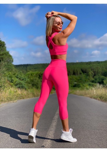 Toparlayıcı Spor Kapri Tayt Neon Pembe