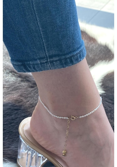 Keshi Doğal İnci Kadın Halhal Gümüş