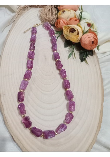 Mor Kesmeşeker Desenli Kolye Mor