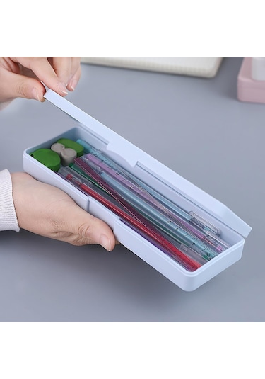 Mufunye Öğrenci İçin Dayanıklı Plastik Kalem Kutusu - Büyük Kapasiteli, Kolay Temizlenir, Taşınabilir Mavi Desen Diğer