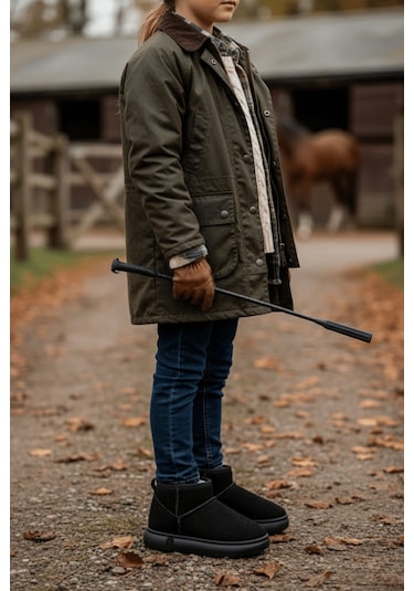 Muggo Dippery Çocuk Kalın Taban İçi Tüylü Günlük Mini Yarım Bot Siyah