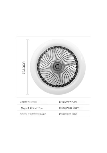 Modern Akıllı Uzaktan Kumanda Vidalı Fan Işığı Mini Fan Işığı Koku Fanı Işığı - Beyaz