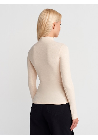 Dilvin 31433 Yarım Balıkçı Yaka Top-bej Melanj Bej Melanj