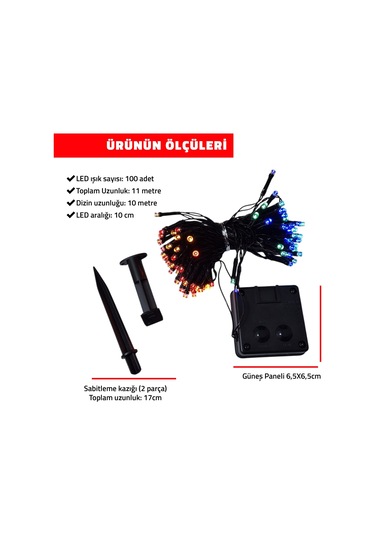 Upway Güneş Enerjili 10m Rgb 100 Led Dizin Bahçe Balkon Teras Dekoratif Aydınlatma RGB