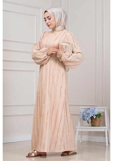 Fırfır Detaylı Rüya Elbise-bej-5469 Bej