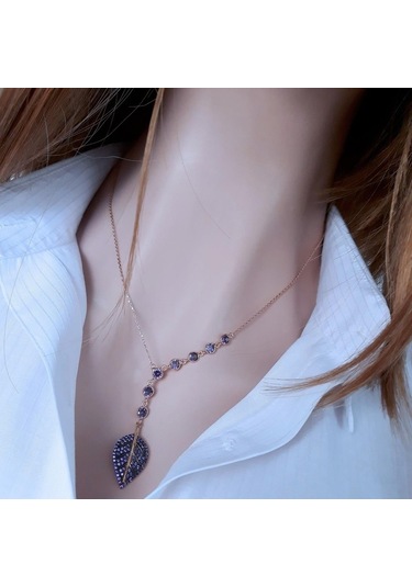 Tohum Taşlı Mor Yaprak Kolye _Rose