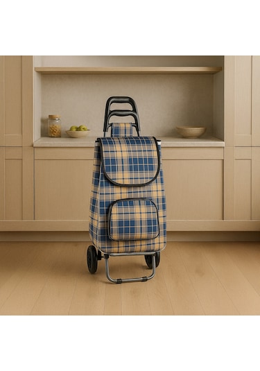 Su Geçirmez Çantalı Katlanabilir Alüminyum Pazar Arabası Mavi