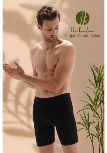 Weweus Siyah Erkek Süper İnce Doğal Bambu Lüks Uzun Boxer 1013 Siyah