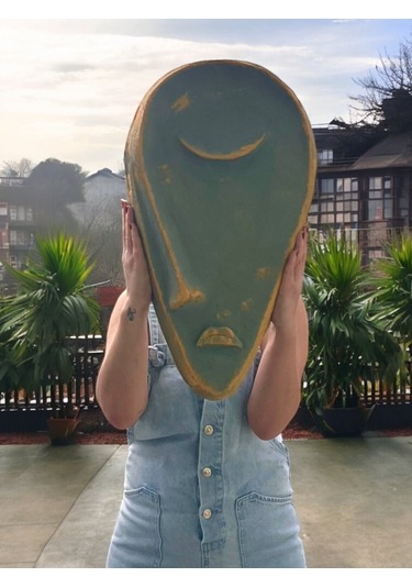 Taş Heykel Duvar Maskesi, El Yapımı Soyut Yarı Yüz Dekoru, Ev Ve Ofis İçin Benzersiz Ev Hediyesi