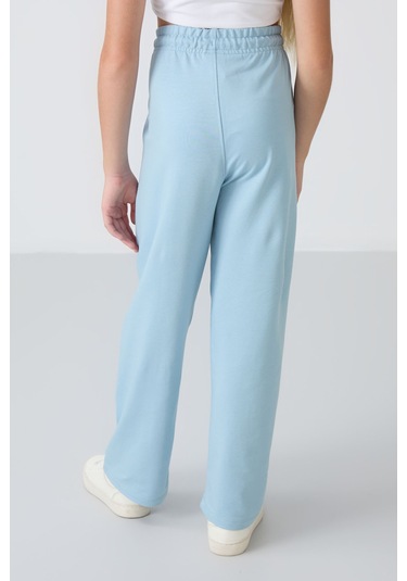 Açık Mavi Cepli Ön Dikiş Detaylı Geniş Paça Kız Çocuk Eşofman Altı -75144 Açık Mavi