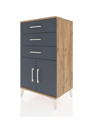 Hyperion Komodin Tek Raflı 3 Çekmeceli 2 Kapaklı 60x44x106 Çam-antrasit Atlas Çam