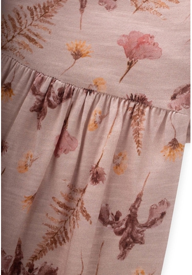 Cigit Desenli Kolu Fırfırlı Elbise 1-7 Yaş Pudra Pembe Pudra Pembe