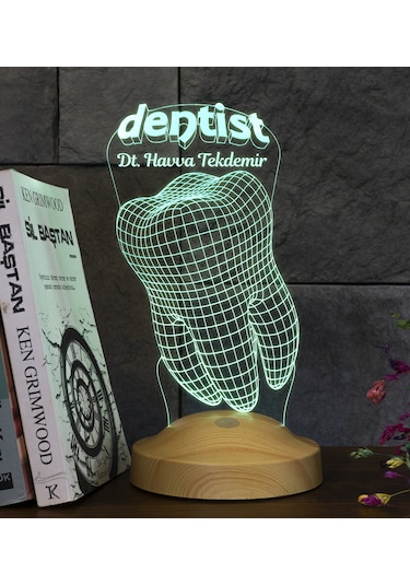 3D Led Lamba 3 Boyutlu Diş Doktoru Dentist Kişiye Özel Hediye
