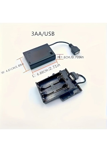 Meridiangoods 5 Adet 3aa Pil Yuvası Kapaklı Aç Kapama Düğmeli Usb Dişi Yuvalı Siyah