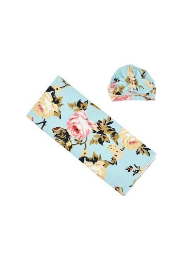 Novahub 86 137cm Bebek Kundak Yenidoğan Örtü Kapşonlu Açık Mavi Büyük Çiçek Mavi