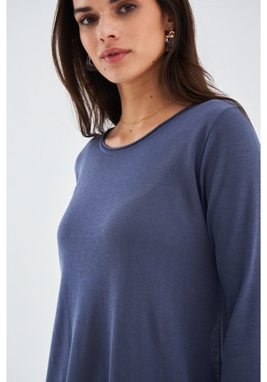 Peraluna Bol İnce Yazlık Şifonlu Kadın Triko Elbise Gri - Mavi