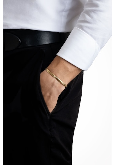 So Chic Örgü Model Sarı Kaplama Çelik Erkek Bileklik Sarı