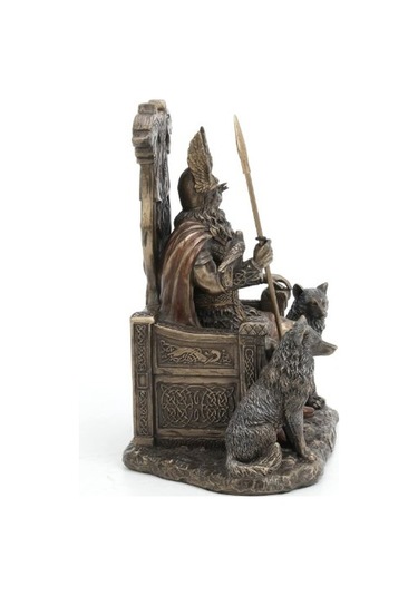 Veronese Design Tahtta Oturan Odin Kurtlarla Birlikte - Viking Dekor Heykeli