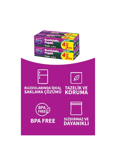 Buzdolabı Poşeti Orta Boy 4 Al 3 Öde 4 20 24 X 38 Cm Üçlü Set