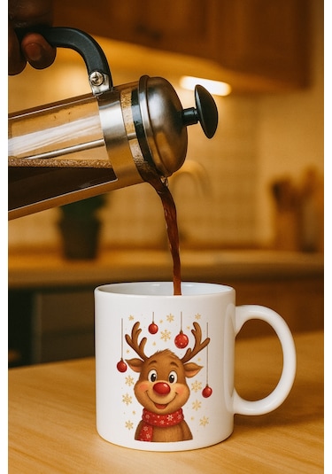 Kupa Yılbaşı Görselli Bardak Krem