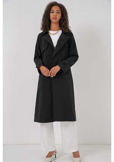 Bigdart 5938 Kruvaze Yaka Trençkot - Siyah
