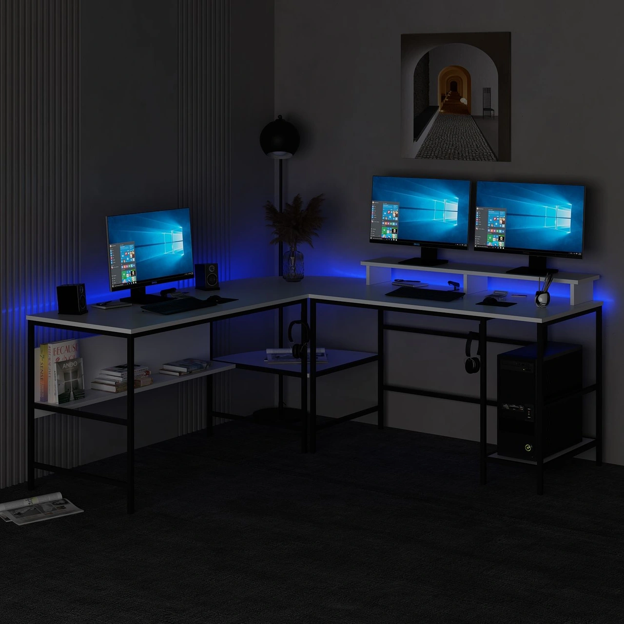 Minar Greta Rgb Led Işıklı L Köşe Çalışma Masası - Beyaz Beyaz