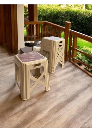 4 Adet Modern Orta Boy Plastik Mutfak, Banyo, Balkon Ve Bahçe Taburesi Krem