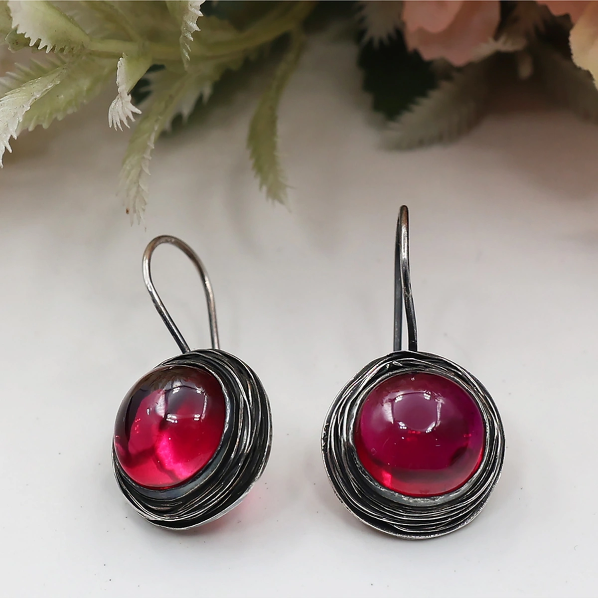 Özel Tasarım Lal Taşlı Sarma Gümüş Set Rose Gold - Gümüş