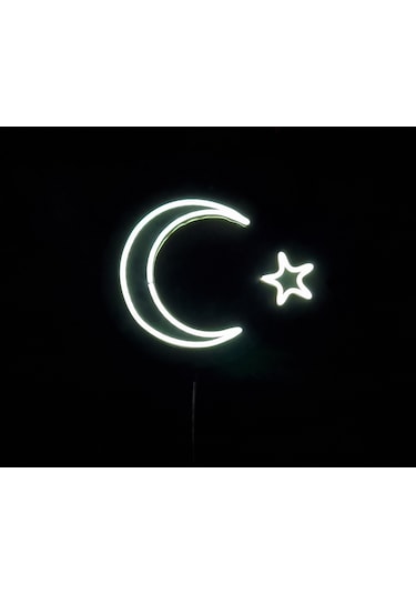 Ay Yıldız Neon Ledli Duvar Aydınlatması Siyah