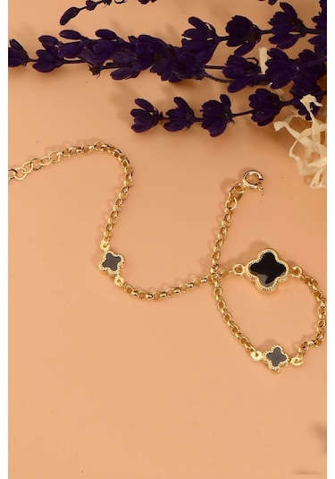 Çgk Çiğdem Gürel Kuyumculuk Siyah Yonca Altın Bileklik Çok Renkli