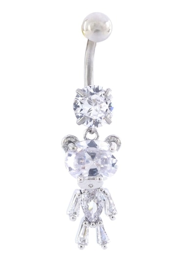 Ferizz 316l Çelik Ayıcık Model Zirkon Taşlı Piercing Prc-221 Beyaz