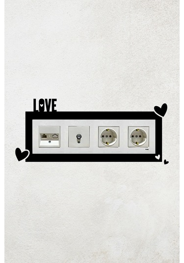 Love Yazılı Kalp Tasarım 4lü Priz Çerçevesi İç Ölçü 29,7x8,4 Cm Dörtlü Çerçeve Siyah